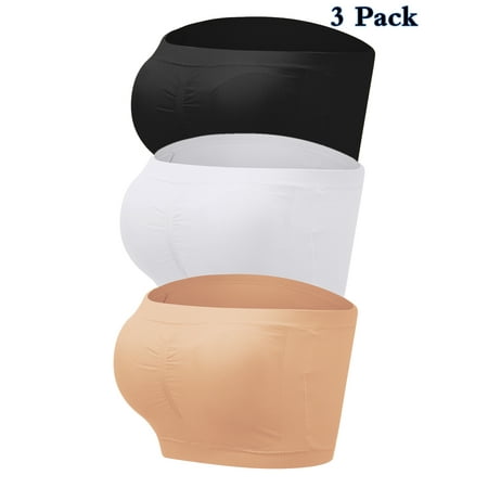 

LELINTA 3Pack Strapless Comfort Wireless Bra with Slip Silicone Bandeau Bralette Tube Top Seamless Microfiber Bandeau Strapless Tube Top up to size XL - Black/White/Apricot