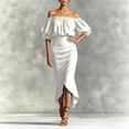 thumbnail image 2 of XIAOCHA Womens Summer Ruched Midi Dress Solid Off Shoulder Puff Sleeve Night Out Dresses, 2 of 5