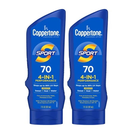 Coppertone SPORT Sunscreen SPF 70 Lotion  Water Resistant Sunscreen Lotion  Broad Spectrum SPF 70 Sunscreen  Bulk Sunscreen Pack  7 Fl Oz Bottle  Pack of 2
