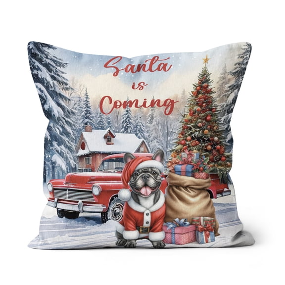 Santa is Coming French Bulldog Merry Christmas Xmas Noel Truck Tree Pillow Cushion Double Sided Dog Lover Gifts Throw Pillow - 02023