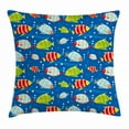 thumbnail image 1 of Nursery Throw Pillow Cushion Cover, Vibrant Colored Fish on a Navy Blue Background Marine Life Digital Art, Decorative Square Accent Pillow Case, 16 X 16 Inches, Navy Blue Multicolor, by Ambesonne, 1 of 2