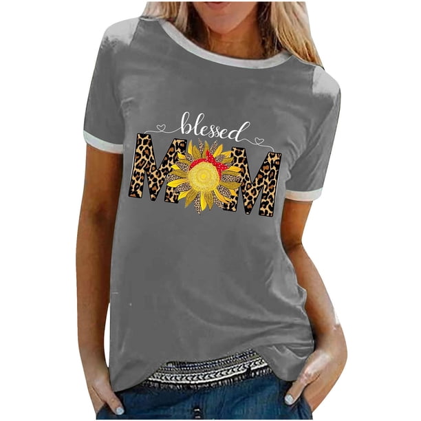 Camiseta holgada cómoda debajo de la cintura con cuello redondo y estampado elegante para mujer, blusa de manga corta, Tops informales OAVQHLG3B Store lin121212