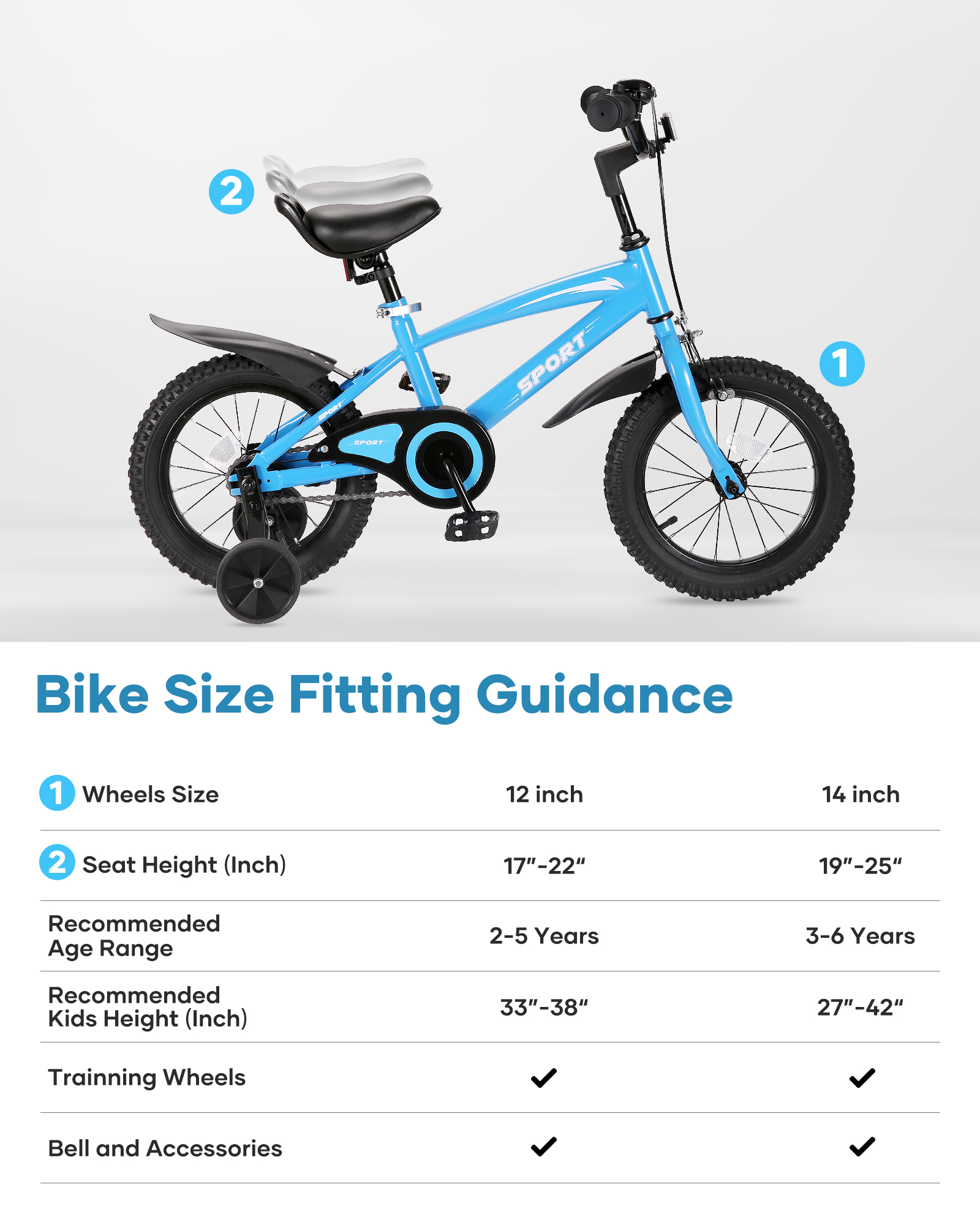 Naipo 12"/14"/ 16"/18"  Kids Bike Girls and Boys Blue Bike for Age 3-10 Years Old - image 5 of 8
