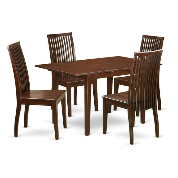 East West Furniture Norfolk 5-piece Wood Dinette Table and Chair Set in Mahogany