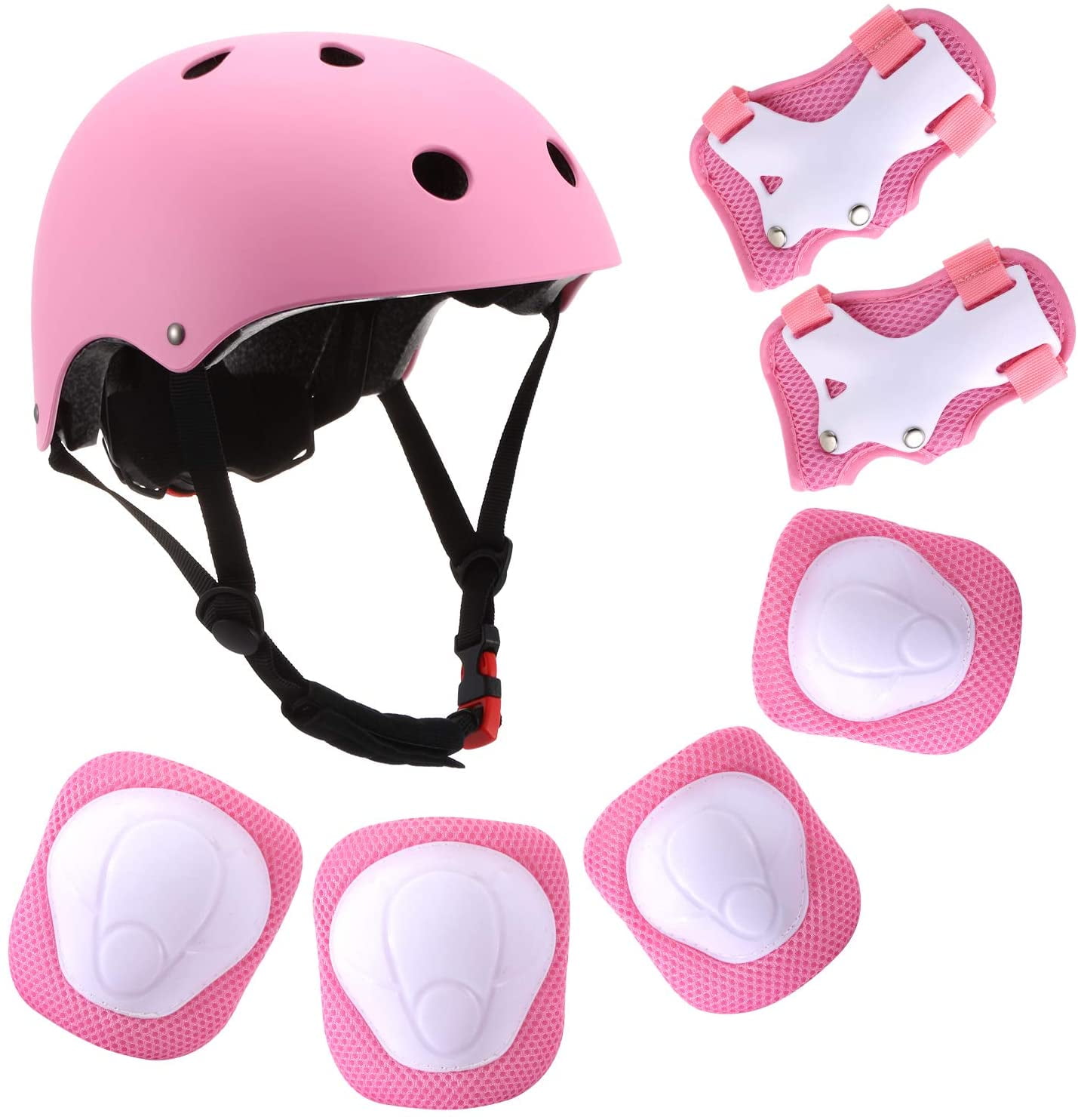 UK Kids 7in1 Helmet and Pads Set Adjustable Kids Knee Pads Elbow Pads Wrist W6J8 