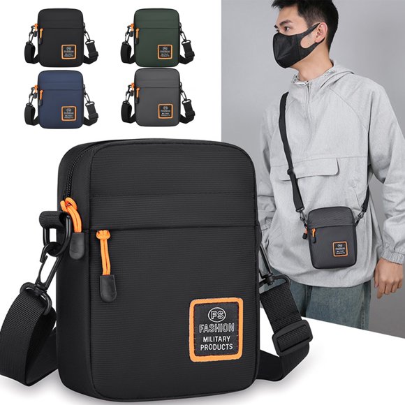Bolso bandolero para hombres, mujeres | Bolsa antirrobo resistente de nylon resistente y fina | Correa ajustable 35-50 in | 4 compartimentos | Encaja 7,9 en Tablet | Ligero 7,5x5,5x1,9 in