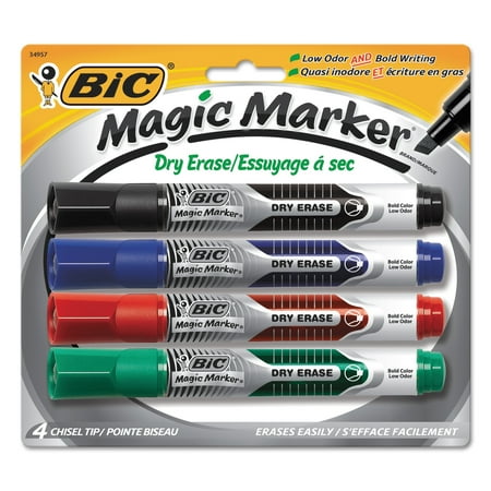 bic magic marker dry erase chisel tip tank marker 4 count assorted