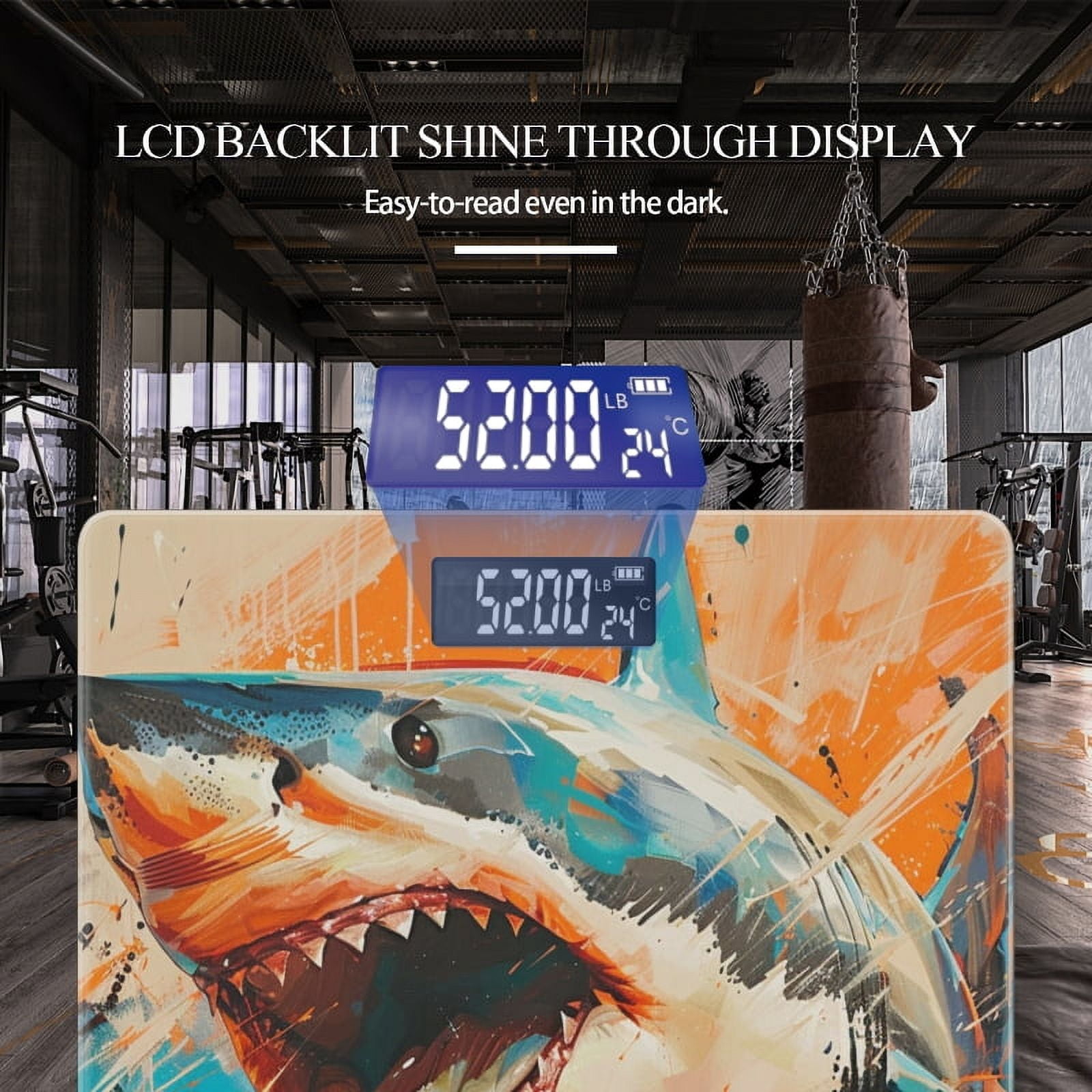 Bathroom Scale, Highly Accurate Digital Body Scale,Precisely Measures Weight up to 400 lbs-Aggressive Shark With Sharp Teeth