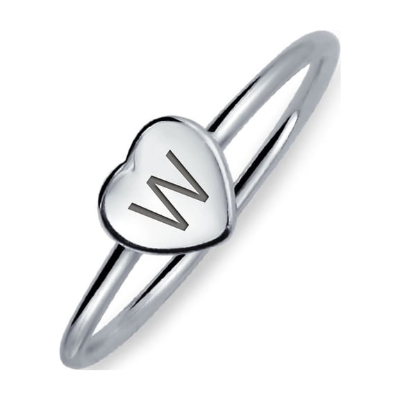 Bling Jewelry Womens Letter W Block Alphabet Initial Heart Monogram Signet Ring .925 Silver Engraved