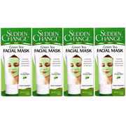4 Pack - Sudden Change Green Tea Facial Mask – Antioxidant-Rich Skincare for Wrinkle Reduction, Puffiness Relief & Pore Purification – Hydrating & Oil-Control Formula with Cooling Sensation (3.4 oz)