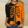 thumbnail image 2 of VKOYWKM Women Halloween Tops 3/4 Sleeve Funny Skeleton Graphic Tees Fall Crew Neck Loose Fit Theme Halloween T-Shirts, 2 of 6