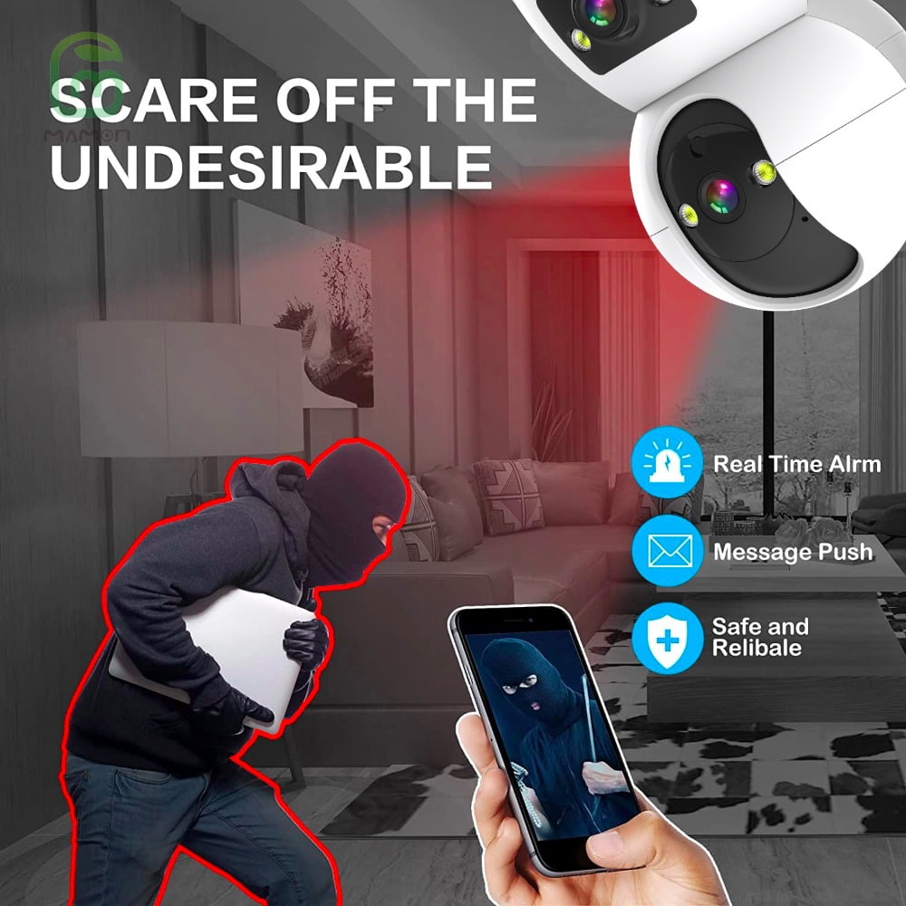 Baby Monitor Indoor Security WiFi Camera Dual Lens Dual Screen 4MP 2K Resolution with Pan Tilt Zoom/ Motion Alerts Ideal for Baby and Pet Home Security Multiple Storage Options Work with Alexa