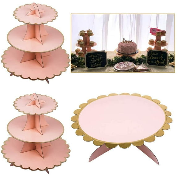 Dream Lifestyle Large 3-Tier Cupcake Stand,Paper Flower Lace Edge Dessert Stand Tray,for Wedding Birthday Baby Shower Tea Valentines Spring Easter Party Food Display Supplies/13.7 ''