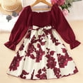 thumbnail image 2 of Generic Kids Toddler Child Girls Long Ruffled Sleeve Patchwork Floral Print Princess Dress Autumn Winter Clothes for Catwalk Performance Holiday Party Wedding Christmas（10-12 Years Red）, 2 of 9
