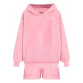 thumbnail image 4 of Elainilye Fashion Women Two Piece Outfits Casual Drawstring Hooded Long Sleeve Tops Sweatshirt With Pocket Shorts Set,Pink, 4 of 4