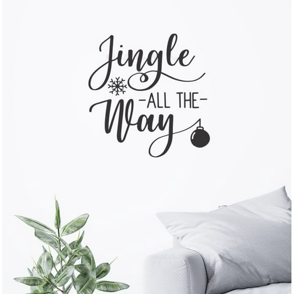Jingle All The Way Christmas Sticker - Holiday Stars Vinyl Wall Art Decal - Winter Quote Decals for Walls - Christmas Quotes Wall Decor Adhesive Wall Lettering, 18x18-Inch, Black