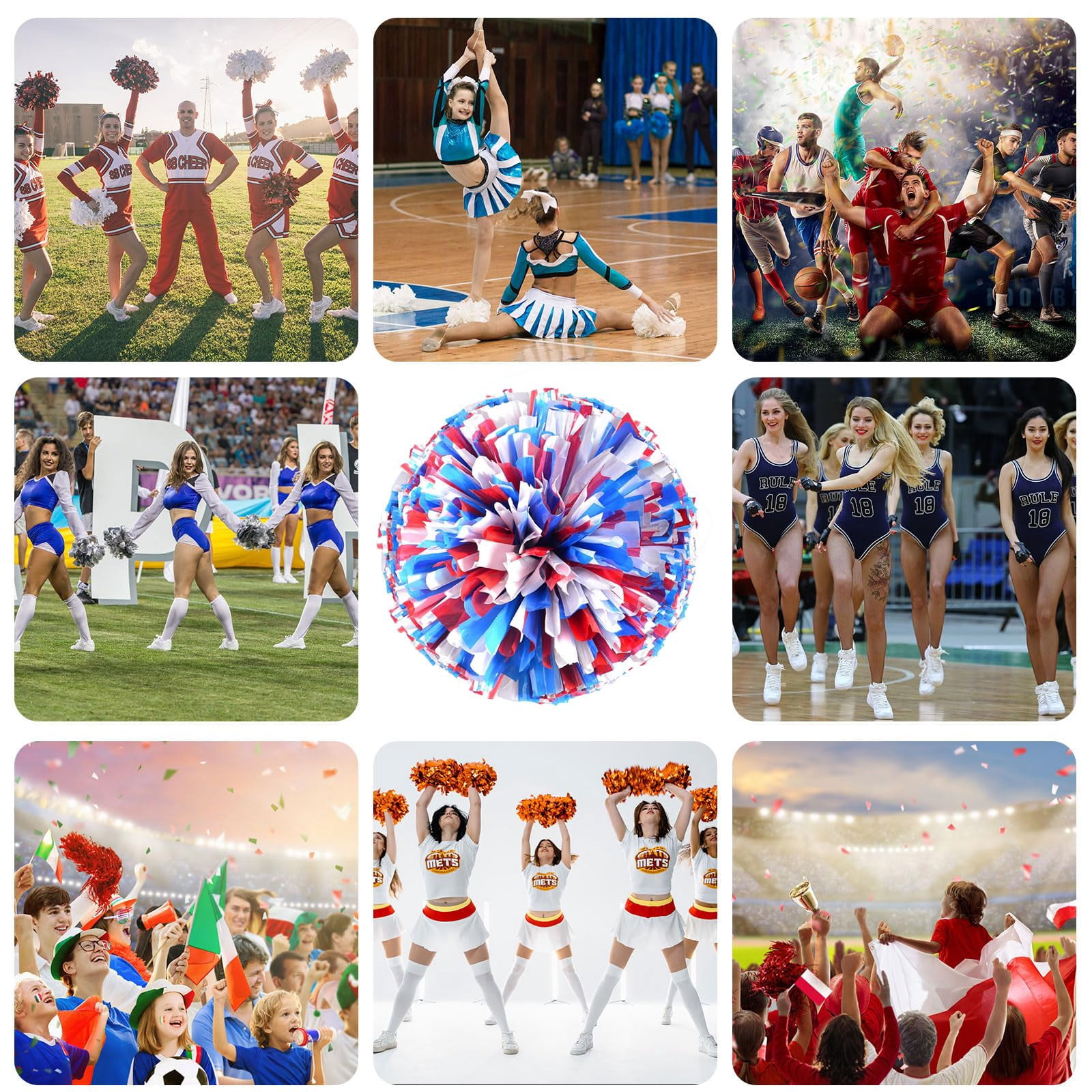 Pom Poms Cheer 22 Pieces, Cheerleading Pompoms Handheld Squad Set for Sports Team, Party, Festival, Adults Kids, Easy Fluff Design