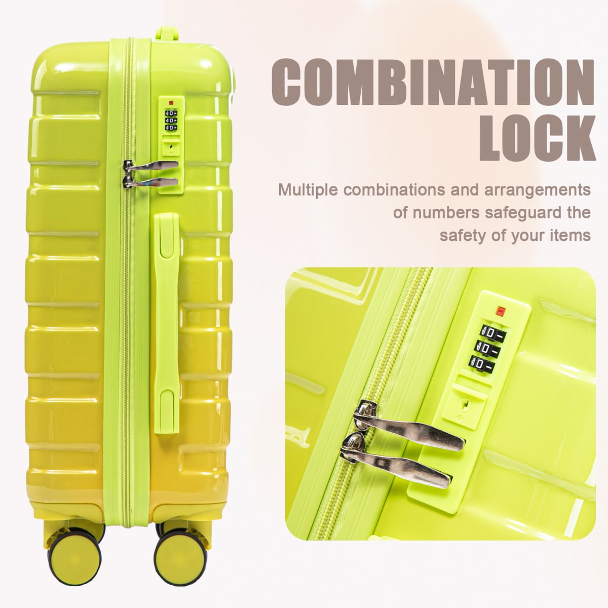 14"/20" 2 pcs/set Carry on Luggage with Spinner Wheels, Hardshell Suitcases with Gradient Color and Combination Lock, Checked Luggage for Travel Men and Women