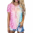 thumbnail image 2 of Camiseta con cuello en V y manga corta para niña, camiseta con estampado de verano para mujer, rosa, M kenally AP001867-18, 2 of 5