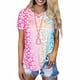thumbnail image 2 of Camiseta con cuello en V y manga corta para niña, camiseta con estampado de verano para mujer, rosa, M Vogacara AP001867-18, 2 of 5