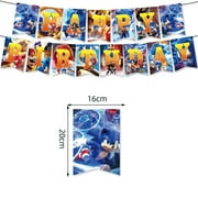 Soniccs Party Supplies Boys Birthday Party Decoration Tablecloth Banner Balloon Cake Topper Spiral Straws Kids Gifts Baby Shower