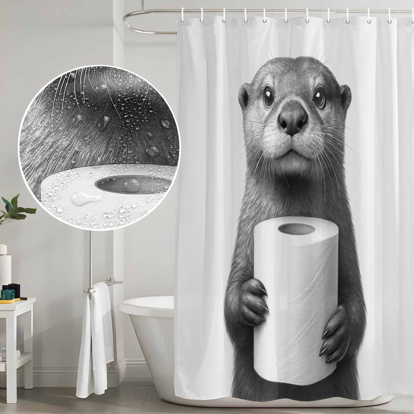 Cute Otter Shower Curtain, Waterproof Shower Curtains for Bathroom, Funny Animal with Toilet Paper Washable Fabric Bathtub Curtain Set Bath Decor with 12 Hooks 72"x78"