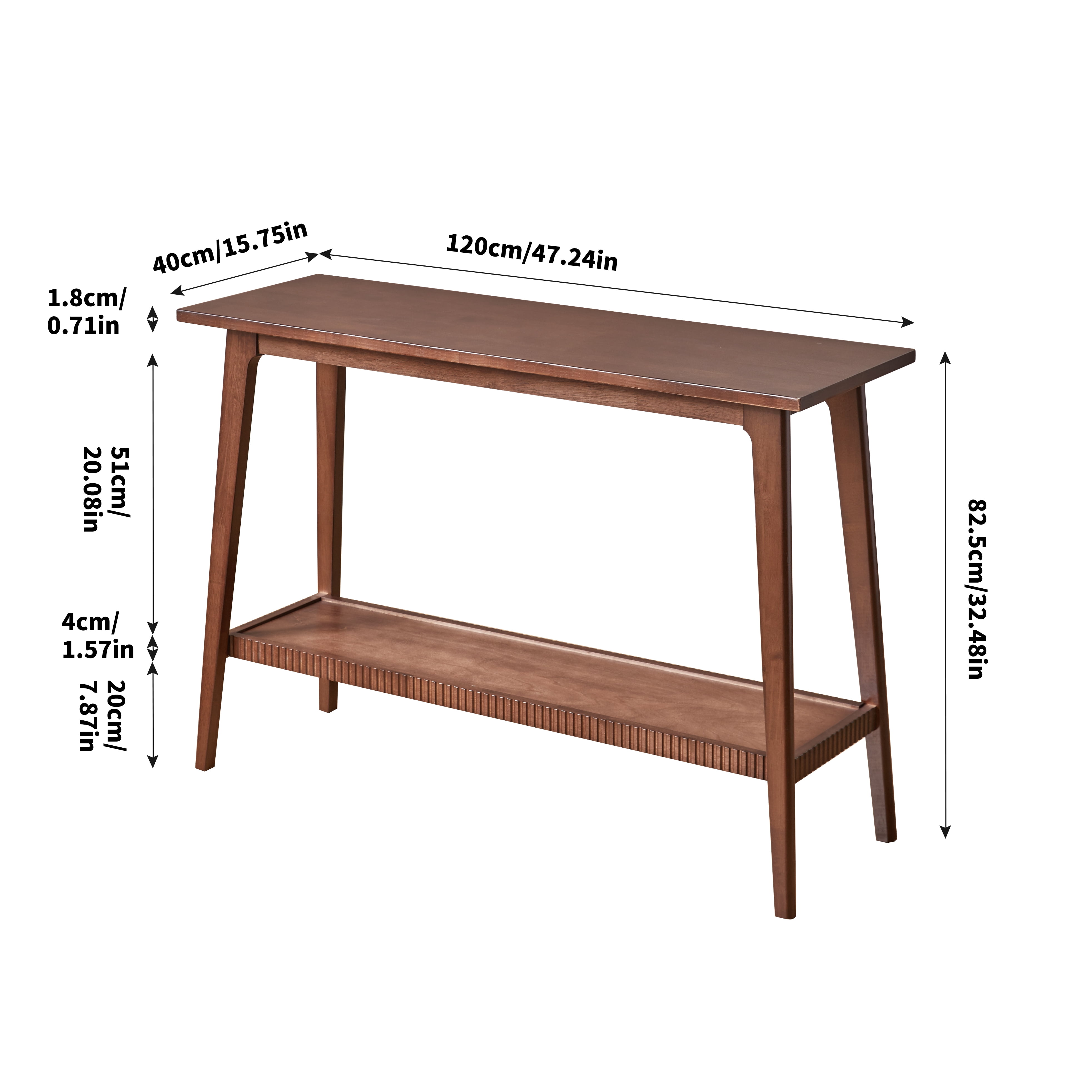 GARITIN Solid Wood Console Table, 2-Tier Entryway Sofa Table, Narrow Long Hallway Accent Table with Storage Shelf, Sofa Side Table for Living Room Foyer, Walnut