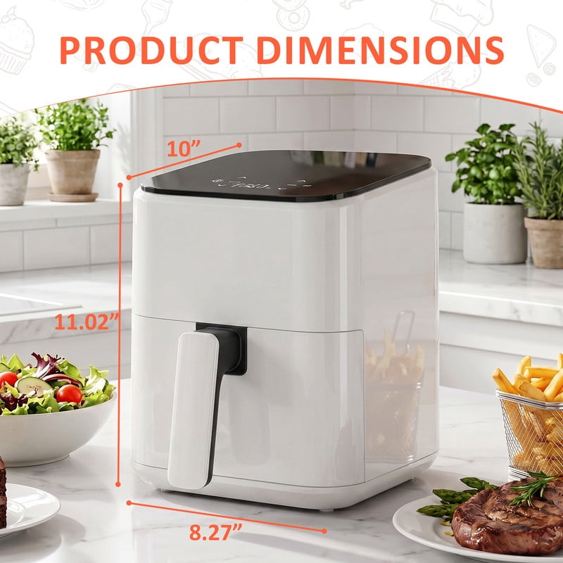 Parcus See-Through Window 3qt Air Fryer – 1500W Digital Touchscreen, 8 Cooking Modes, 60-Min Countdown Timer, Safety Auto Shut-off, Effortless-Clean Nonstick Basket, Up to 400°F – White
