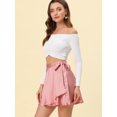 thumbnail image 2 of Allegra K Wrap Skater Faldas Minifalda de raso de cintura alta para mujer Rosa claro XS, 2 of 5