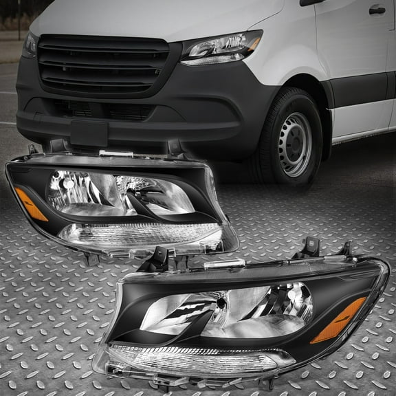 NUVISION for Mercedes Sprinter W907 Pair of Black Amber Halogen Headlight Lamps