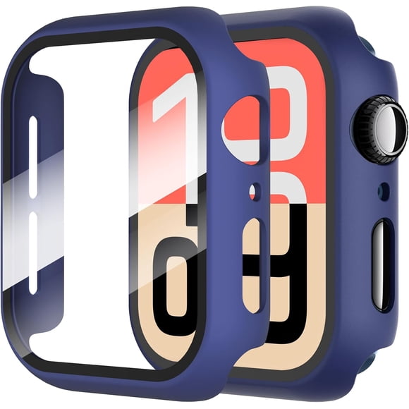 Yanonmyfd  2 Piezas Funda para Apple Watch Series 6/5/4/SE 3/SE 2/SE 40mm Protector Pantalla Vidrio Templado Incorporado,HD Protección Completa PC Dura Estuche Protective Case,Negro,40mm