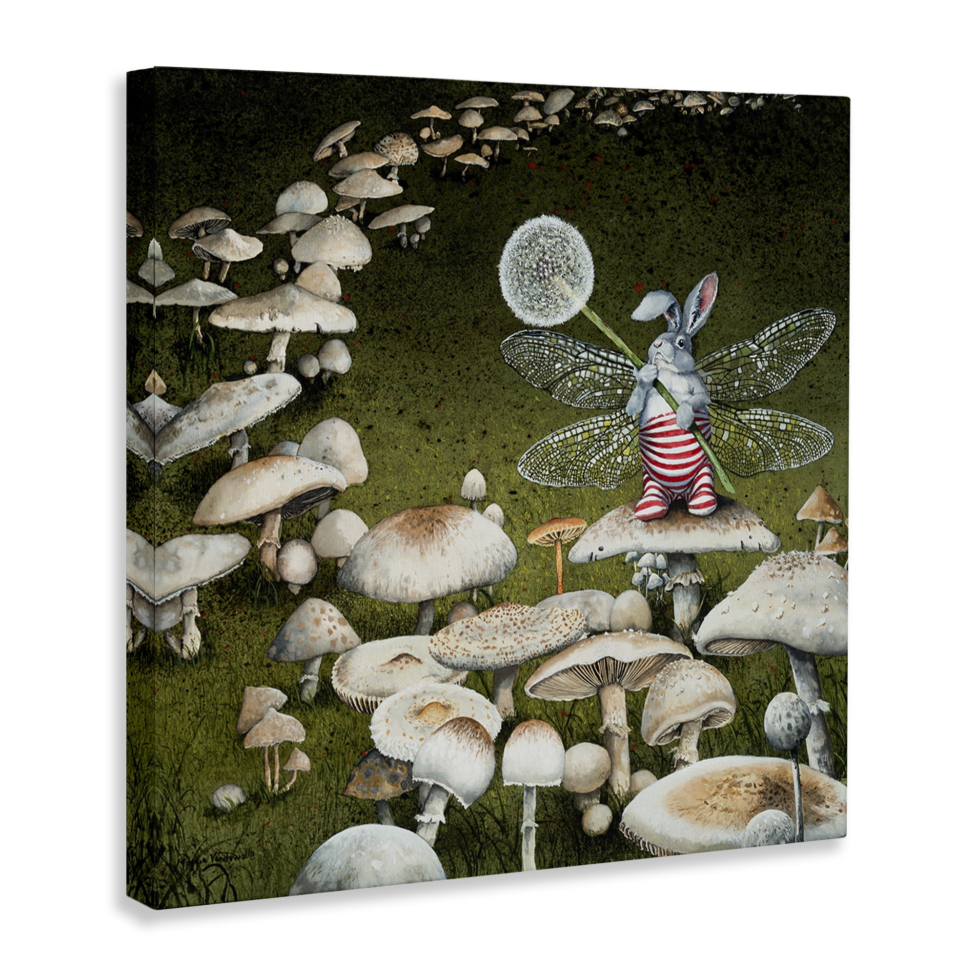 Stupell Industries Fairy Bunny on Mushroom Landscape Painting Gallery Wrapped Canvas Art Print Wall Art, 17 x 17