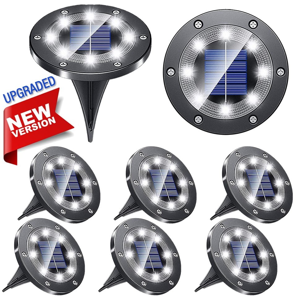 illuminlabs Solar Ground Lights, 8 Packs Gunmetal Stainless Steel
