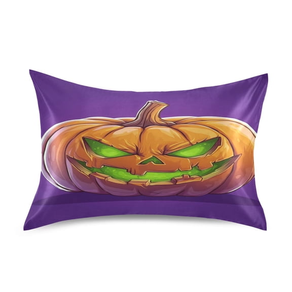 Satin Pillow Case Standard Silk Pillow Cover for Hair and Skin Envelope Closure Halloween Evil Pumpkin 20"x26"