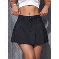 thumbnail image 4 of Women Black Pleated Denim Mini Skirt Casual A-Line Style, 4 of 10