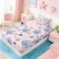 thumbnail image 5 of Manfei Watercolor Pink Seashell Starfish Coral Twin Sheet Sets for Kids Girls, Marine Life Print Bedding 3 Pieces, 1 Flat Sheet, 1 Fitted Sheet and 1 Pillowcase, 5 of 6