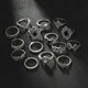 thumbnail image 5 of 15/PCS Set Retro Silver Open Rings Geometric Black Gemstone Set Rings For Girls, 5 of 5