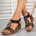 thumbnail image 2 of XFeng Bohemian Wedge Sandals for Women Colorful Rhinestone T-Strap Platform Shoes Anti- Elastic Ankle Strap Summer Daily Fashion Sandals, 2 of 6