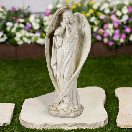 Standing Angel with Wings Outdoor Garden Statue - 16.5"