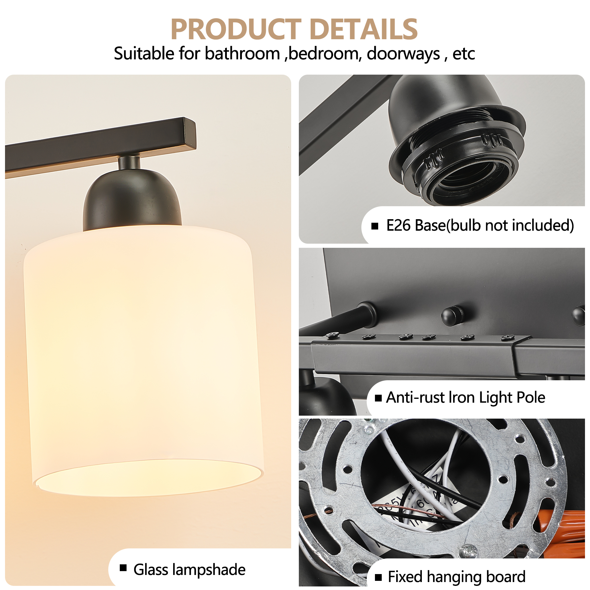 Leumius 10-Light Bathroom Vanity Light Fixture, Modern Vanity Light Over Mirror, Wall Sconces with Milky White Frosted Glass Shades for Mirror, Bathroom, Bedroom and Hallway Black (No Bulbs)