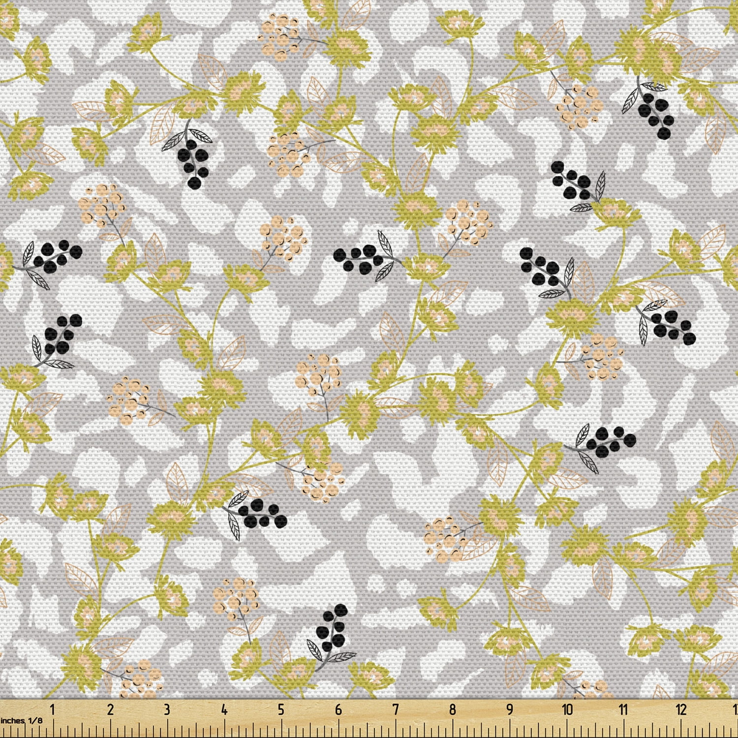 Nature Fabric by the Yard Upholstery, Botanical Theme Flowers Leaves ...