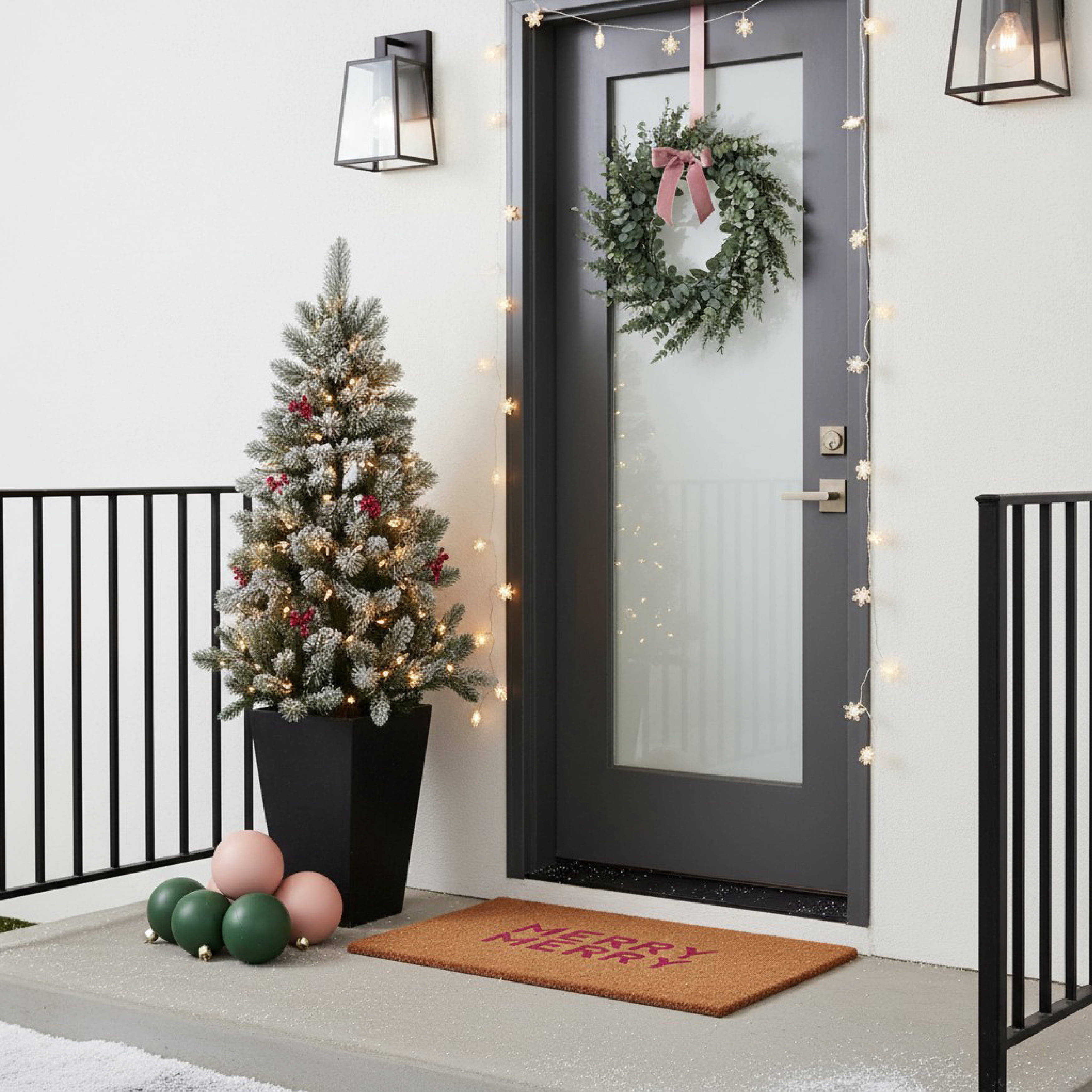 Pink Modern Merry Doormat 17" x 29"
