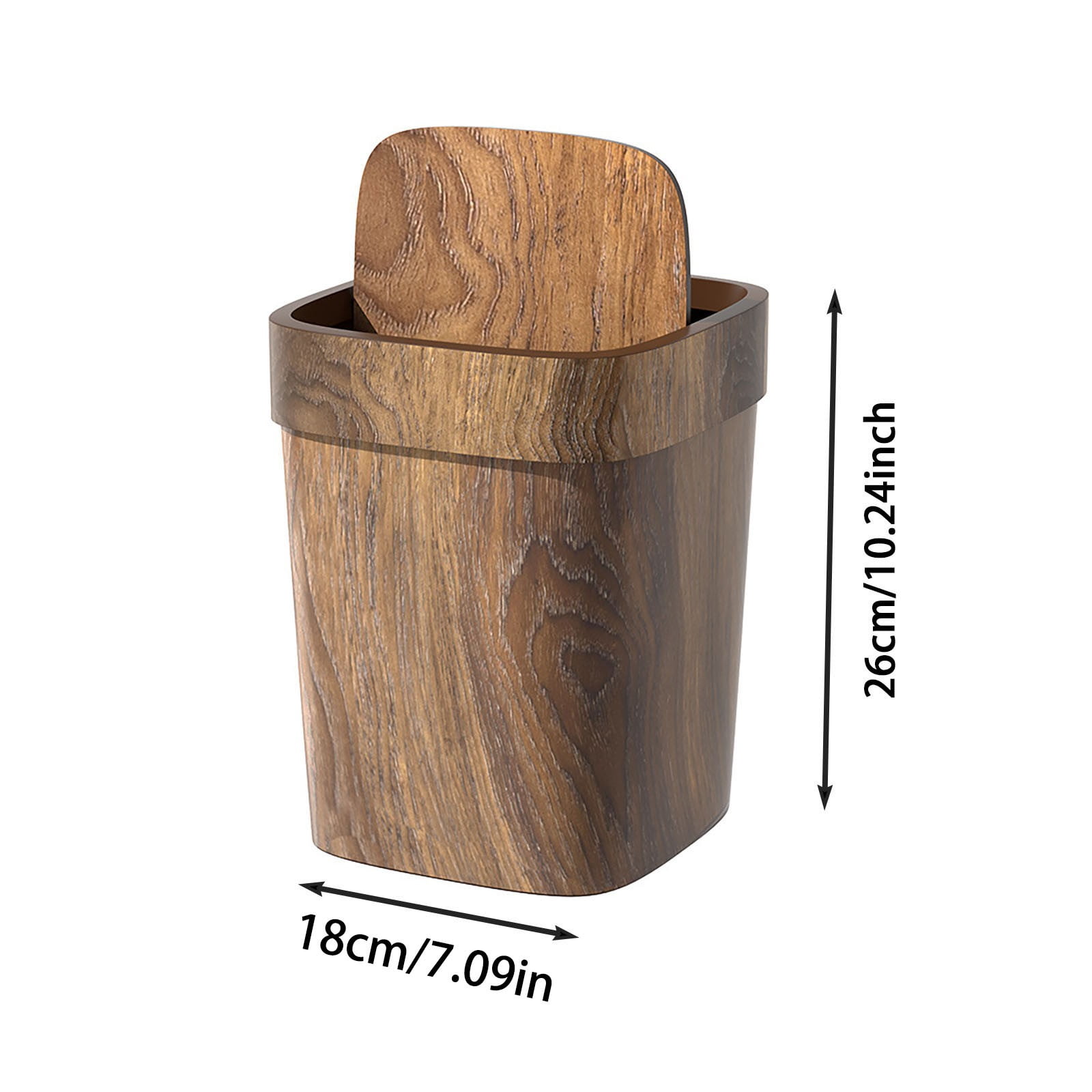 Wood Grain Can Swing Top Lid,3.4 Gal Farmhouse Wastebasket Bin Retro Style with Inner Bucket,Bathroom Can Hidden Bag for Room ,Square Brown Garbage Can