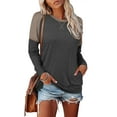 thumbnail image 2 of Womens Tops Color Block Pullover Long Sleeve T Shirts with Pockets Crew Neck Tunic Blouse, 2 of 5
