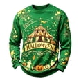 thumbnail image 2 of Mens Retro Autumn Carnival Halloween Candle Maple Leaf Graphic Cotton Blend Crewneck Sweatshirt Fall Festival Casual Long Sleeve Pullover Green 3XL, 2 of 4