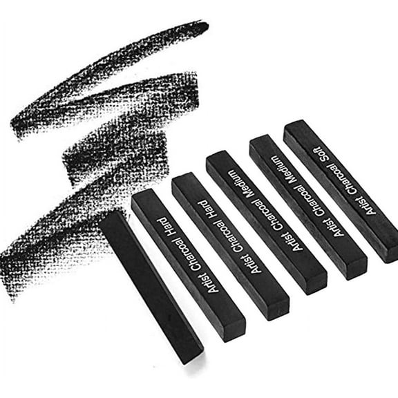Duslogis 6Pcs Compressed Charcoal Sticks Black Square Compressed Graphite Drawing Pencils Soft Medium Hard Artists Sketching Painting Charcoal Sticks Pens Art for Students Beginners