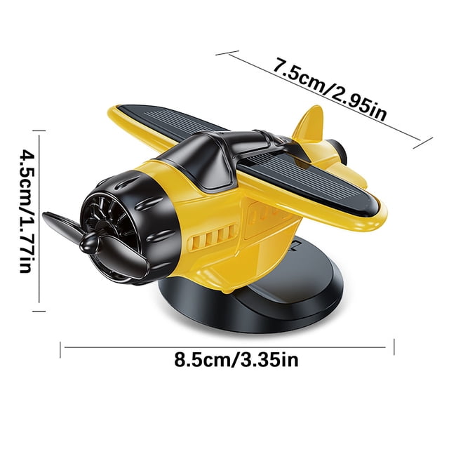 Solar Powered Airplane Shaped Car Ornament with Rotating Propellers and Suction Cup Base