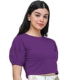 thumbnail image 3 of eloria Women's Casual Blouse Tops, Ruffle Puff Sleeve, Round-Neck Top Color: Violet | Size: L, 3 of 6