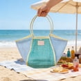 thumbnail image 2 of Breathable Openwork Mesh Fabric, 22.44 Inch Large Capacity Beach Bag, Colour Blocked Travel Organiser, for Summer Holiday Shoppers, 2 of 7