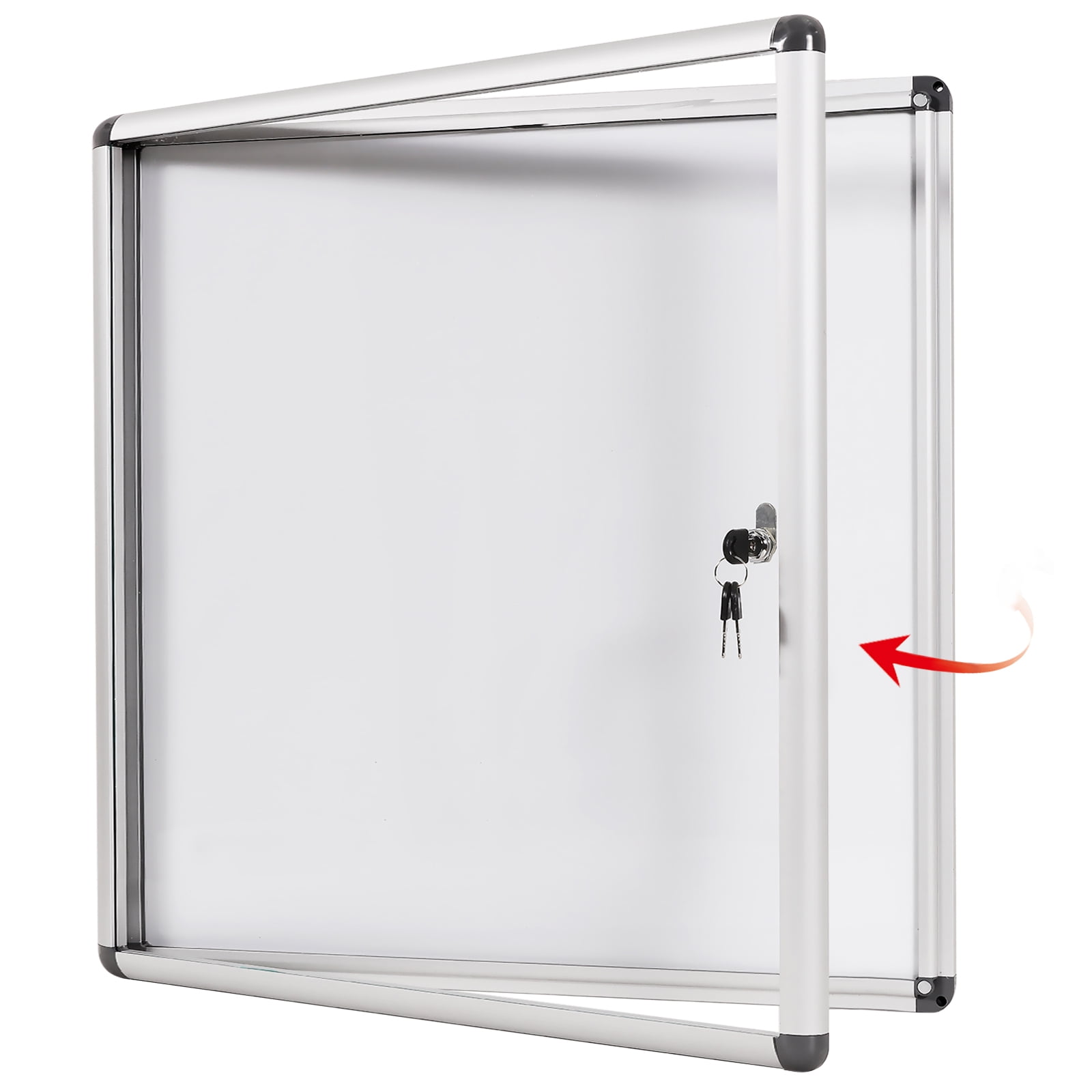 SWANCROWN Enclosed Bulletin Board with Lock 28"x 26", Silver